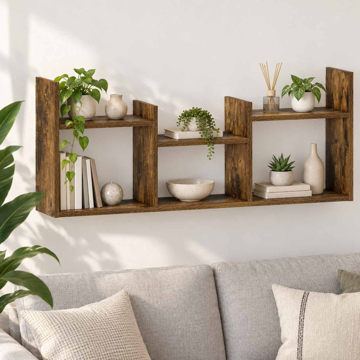 vidaXL Wandplank Gerookt eiken 97.5 x 17 x 40 cm Bewerkt hout