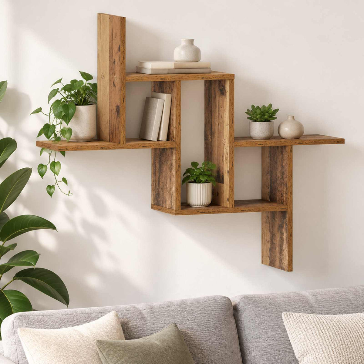 Wandplank Oud hout 87 x 17 x 75 cm Bewerkt hout is nu te koop bij PeponiXL, paradijselijk wonen!