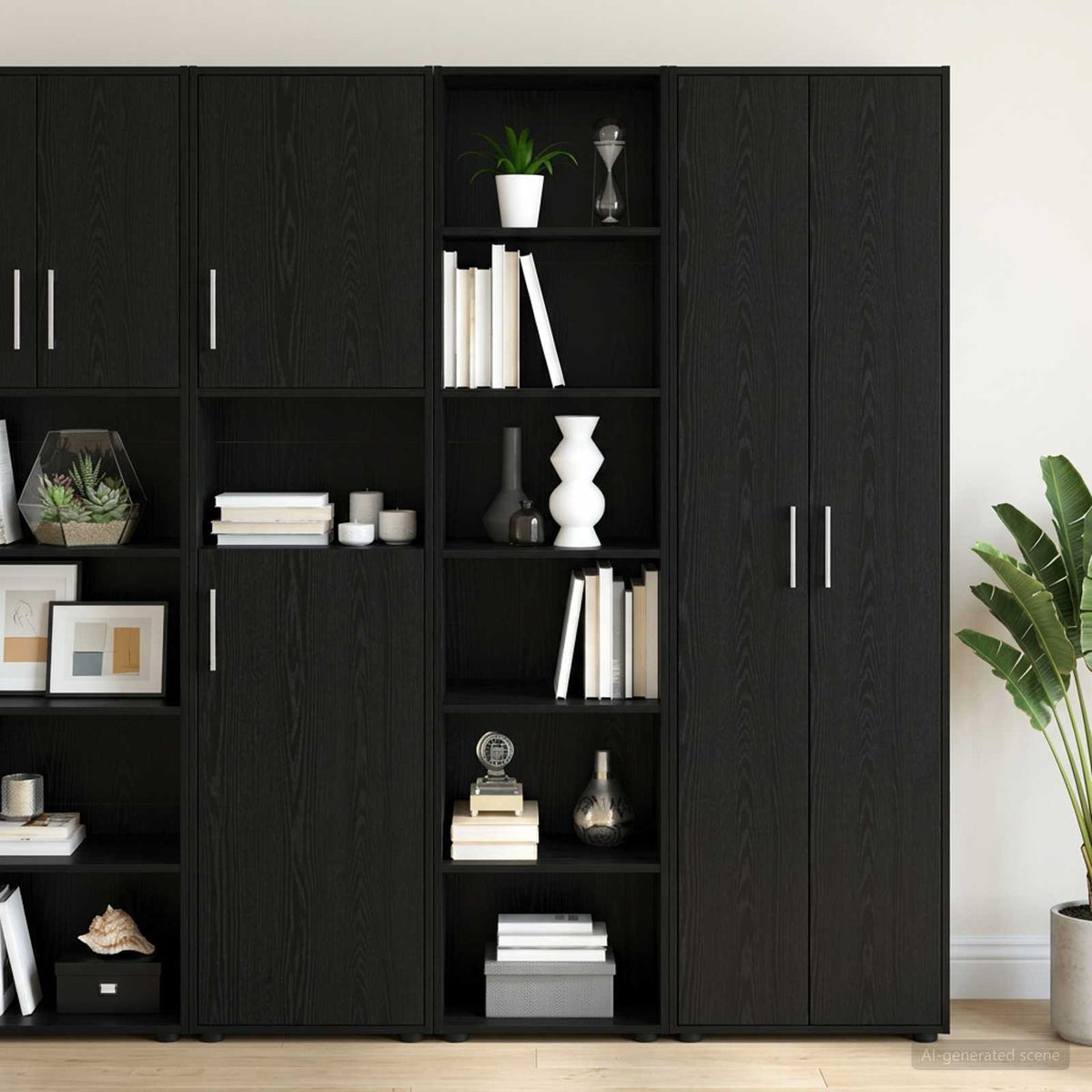 Dressoir Zwart eiken 45 x 41 x 185 cm Bewerkt hout is nu te koop bij PeponiXL, paradijselijk wonen!