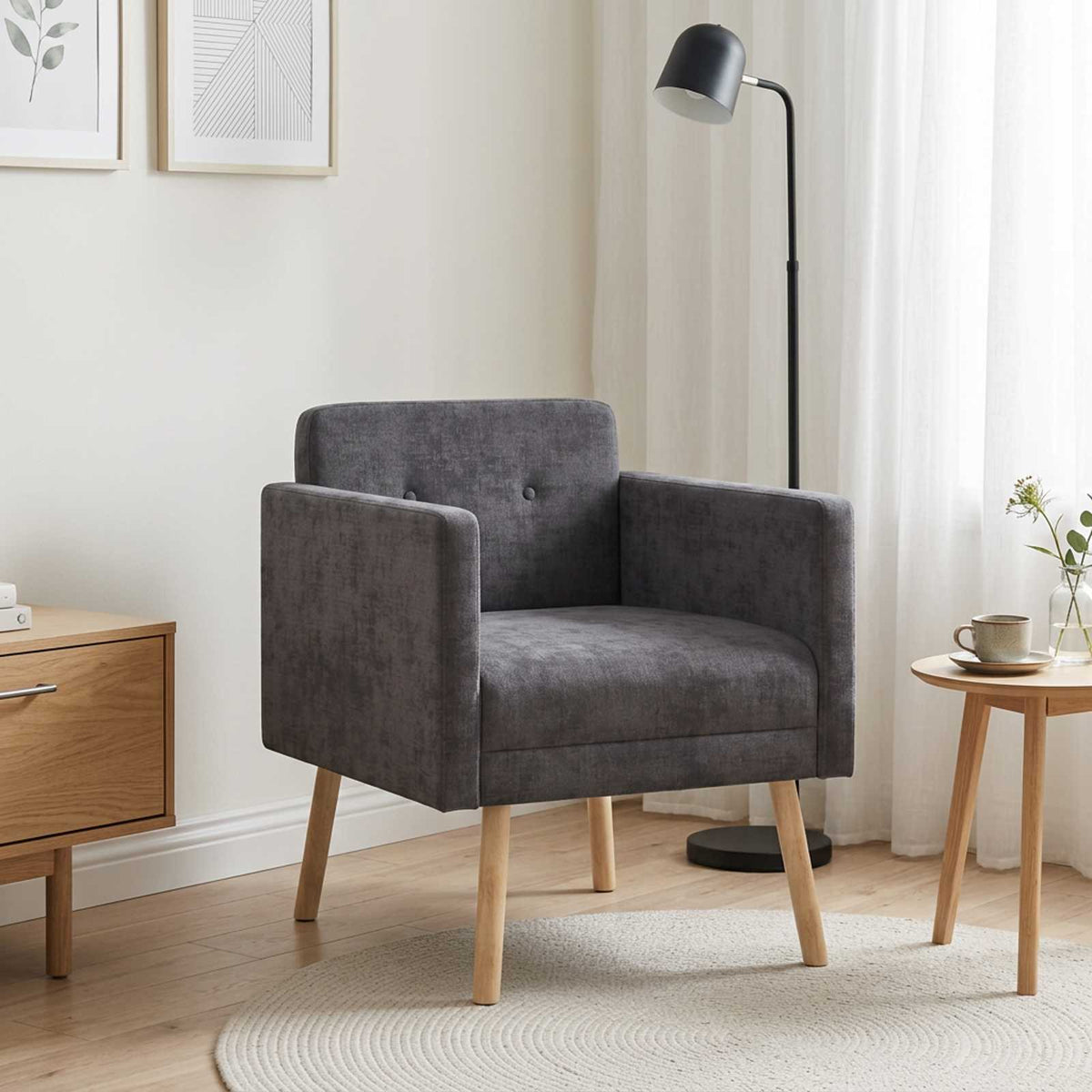 Accentstoel Donkergrijs Chenille Stof is nu te koop bij PeponiXL, paradijselijk wonen!