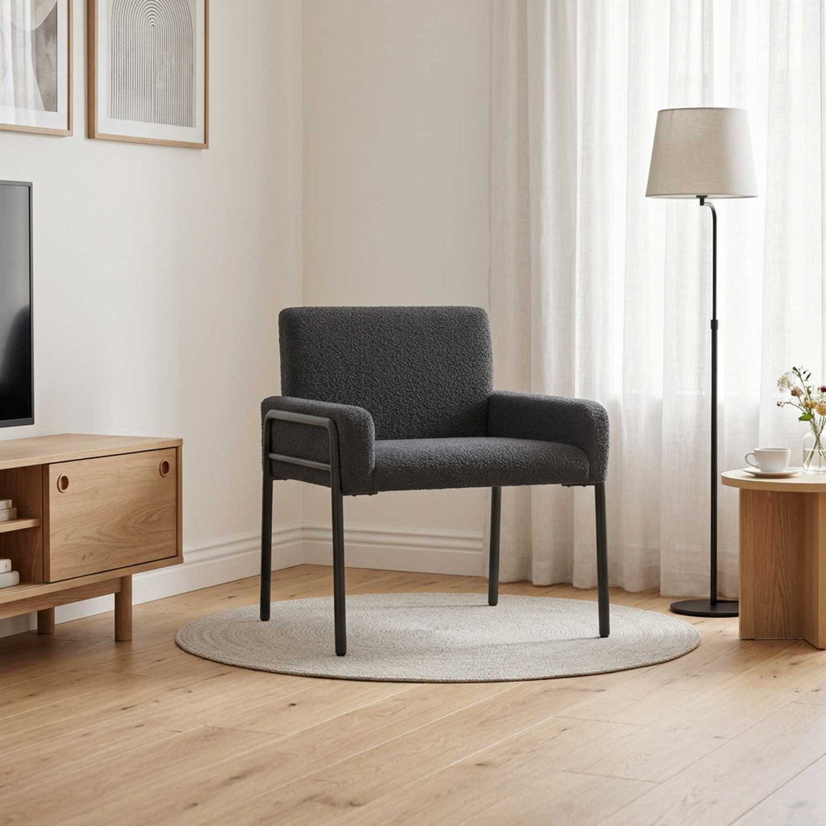 Accentstoel Donkergrijs Bouclé is nu te koop bij PeponiXL, paradijselijk wonen!
