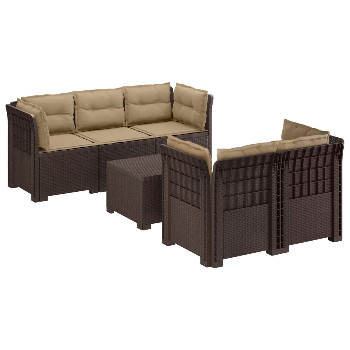 5-Zits Tuin Sofa met Kussens Rattan Look PP Bruin is nu te koop bij PeponiXL, paradijselijk wonen!