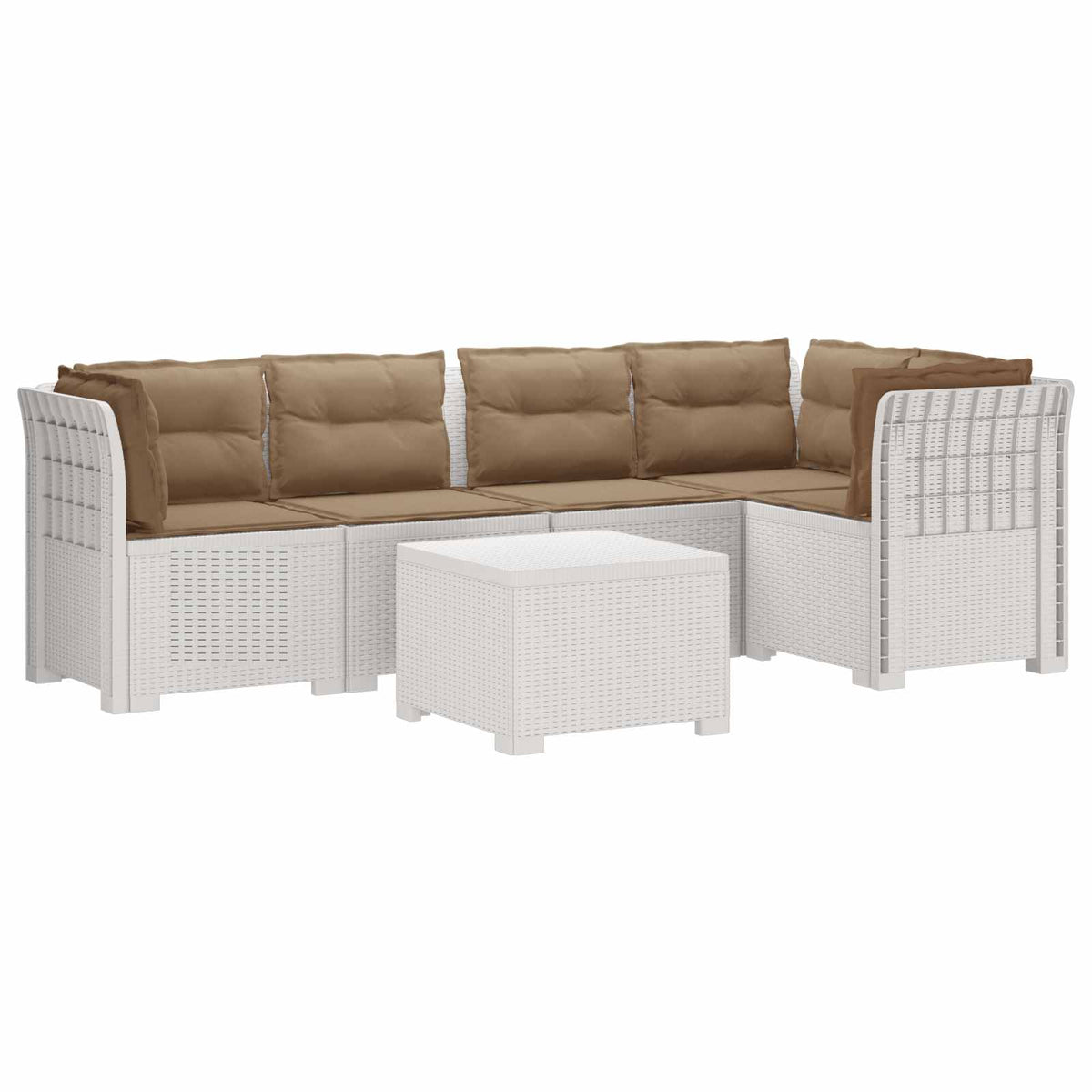 5-Zits Tuin Sofa met Kussens Rattan Look PP Wit is nu te koop bij PeponiXL, paradijselijk wonen!