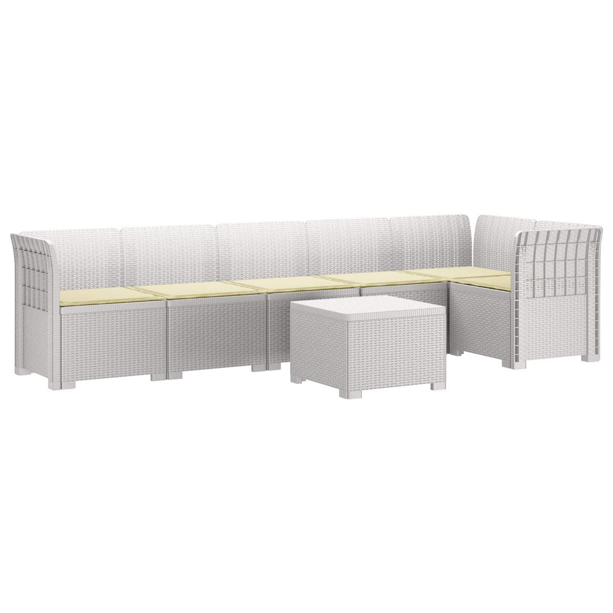 6-Zits Tuin Sofa met Kussens Rattan Look PP Wit is nu te koop bij PeponiXL, paradijselijk wonen!