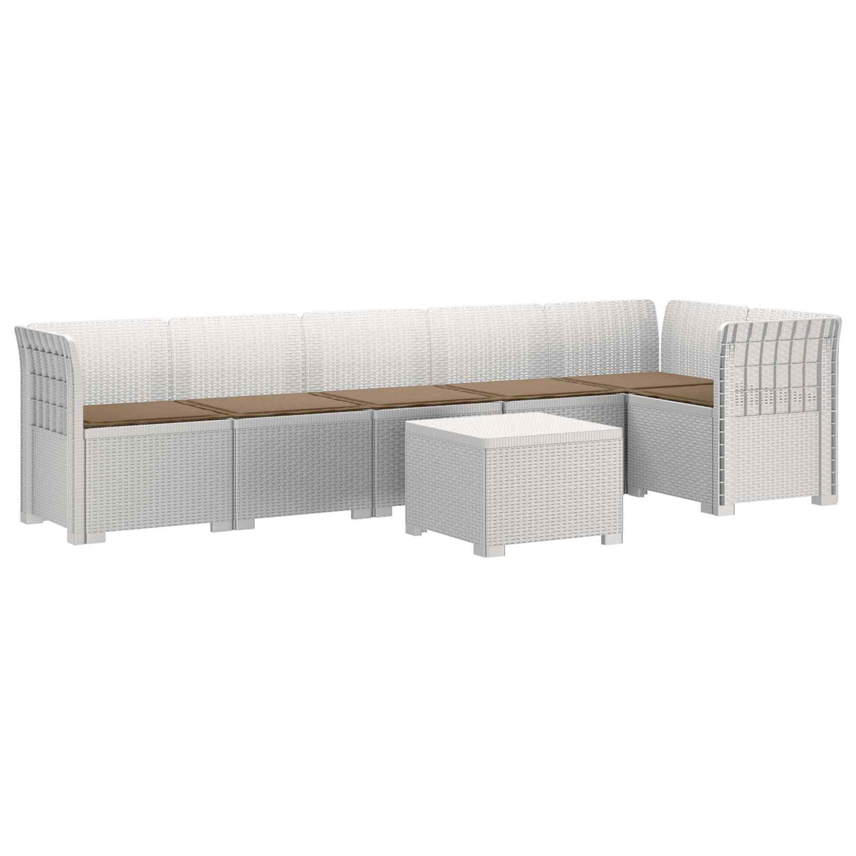 6-Zits Tuin Sofa met Kussens Rattan Look PP Wit is nu te koop bij PeponiXL, paradijselijk wonen!