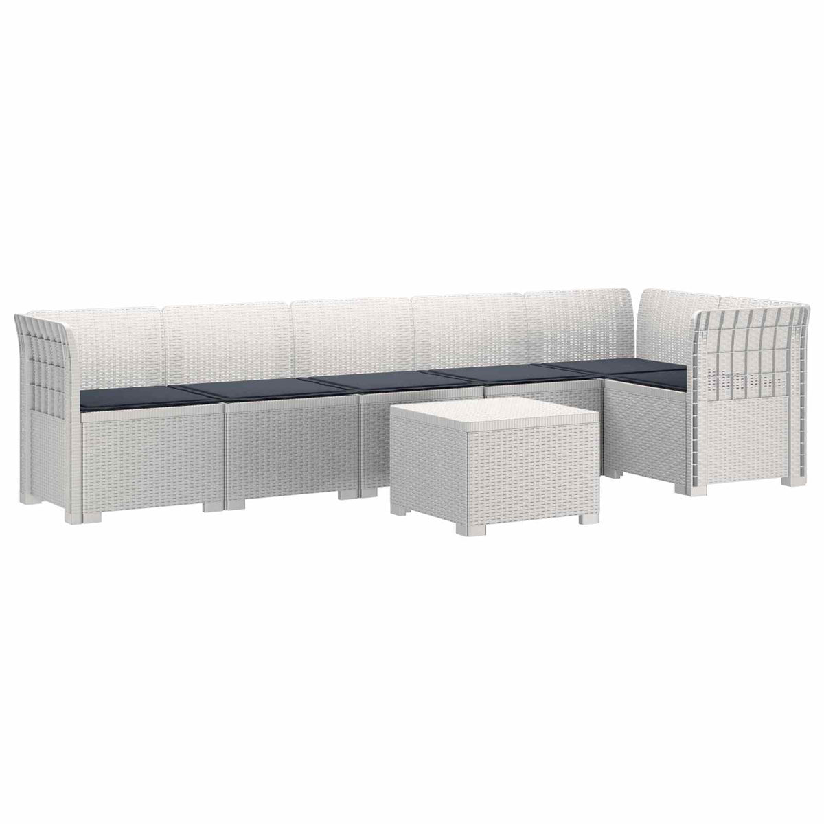 6-Zits Tuin Sofa met Kussens Rattan Look PP Wit is nu te koop bij PeponiXL, paradijselijk wonen!