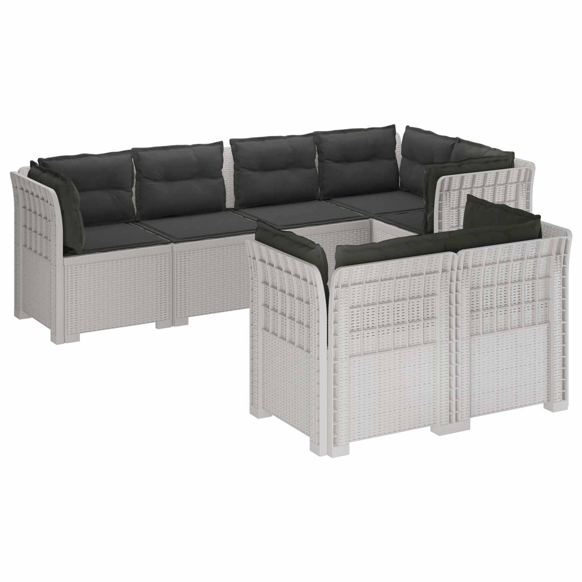 7-Persoons Tuinbank met Kussens Rieten Look PP Wit is nu te koop bij PeponiXL, paradijselijk wonen!