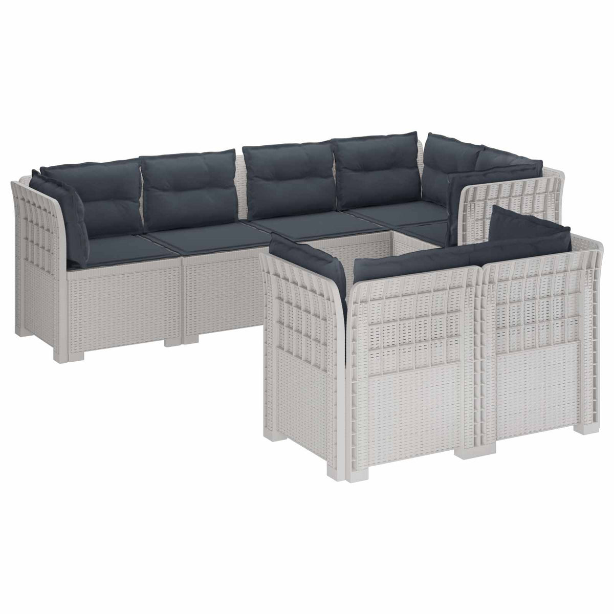 7-Persoons Tuinbank met Kussens Rieten Look PP Wit is nu te koop bij PeponiXL, paradijselijk wonen!