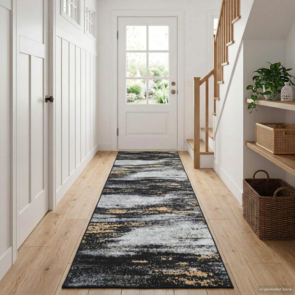 Vloerkleedloper LESAKA Zwart en Goud 100 x 350 cm is nu te koop bij PeponiXL, paradijselijk wonen!