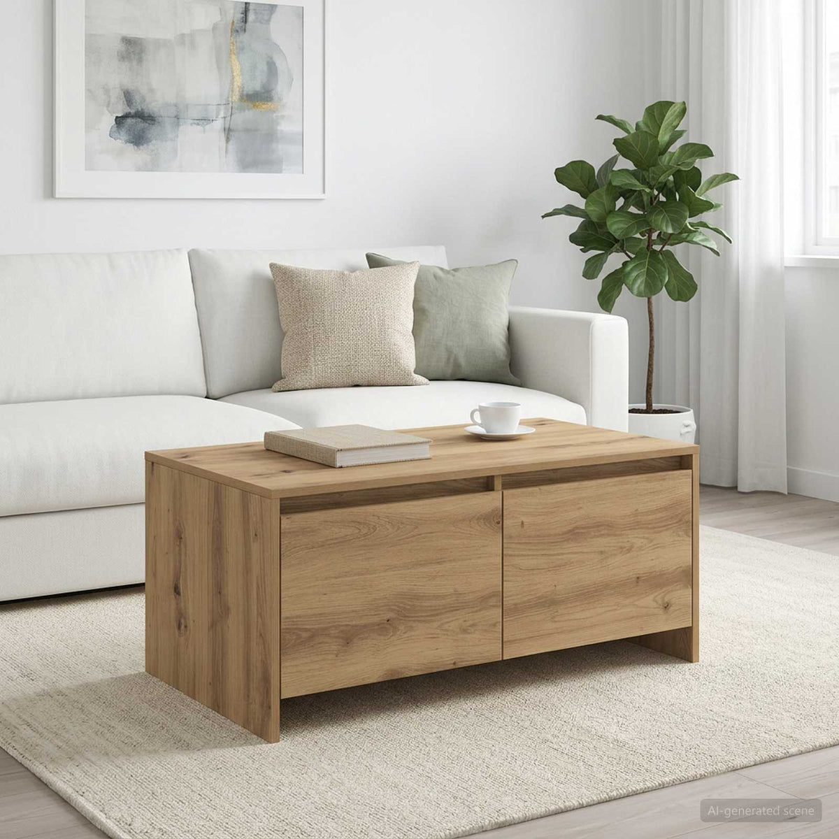 Salontafel Artisanaal eiken 90 x 50 x 41,5 cm Bewerkt hout is nu te koop bij PeponiXL, paradijselijk wonen!