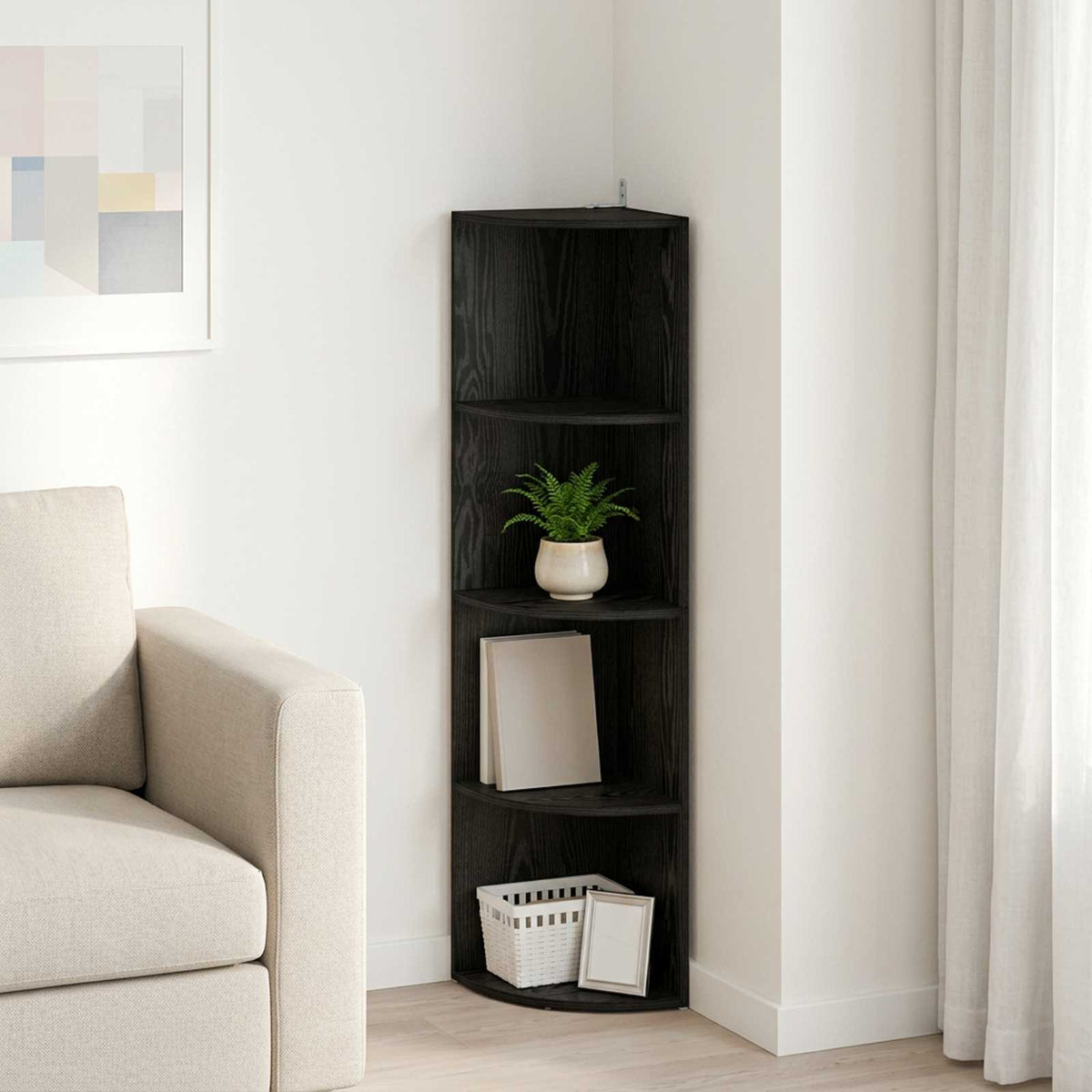 Hoekplank 4-laags 31,5 x 31 x 130 cm Bewerkt hout Zwart eiken is nu te koop bij PeponiXL, paradijselijk wonen!