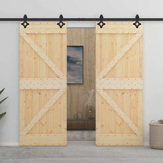 Schuifdeur 2 pcs Naturel en Zwart Massief grenenhout is nu te koop bij PeponiXL, paradijselijk wonen!