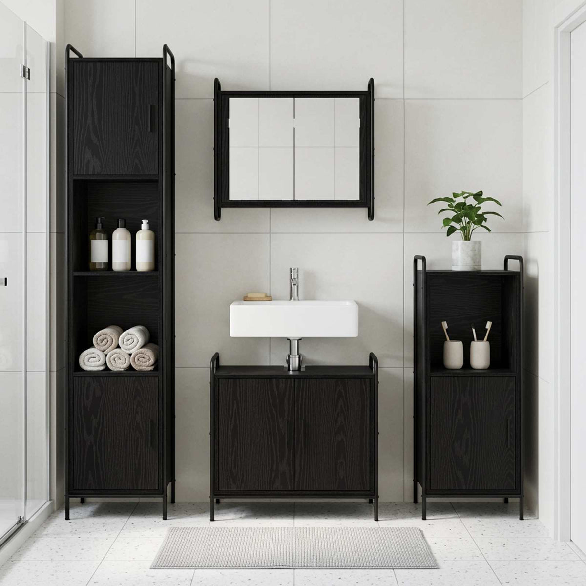 Badkamerkastenset 3 st Zwart eiken 40 x 36 x 99,5 cm is nu te koop bij PeponiXL, paradijselijk wonen!