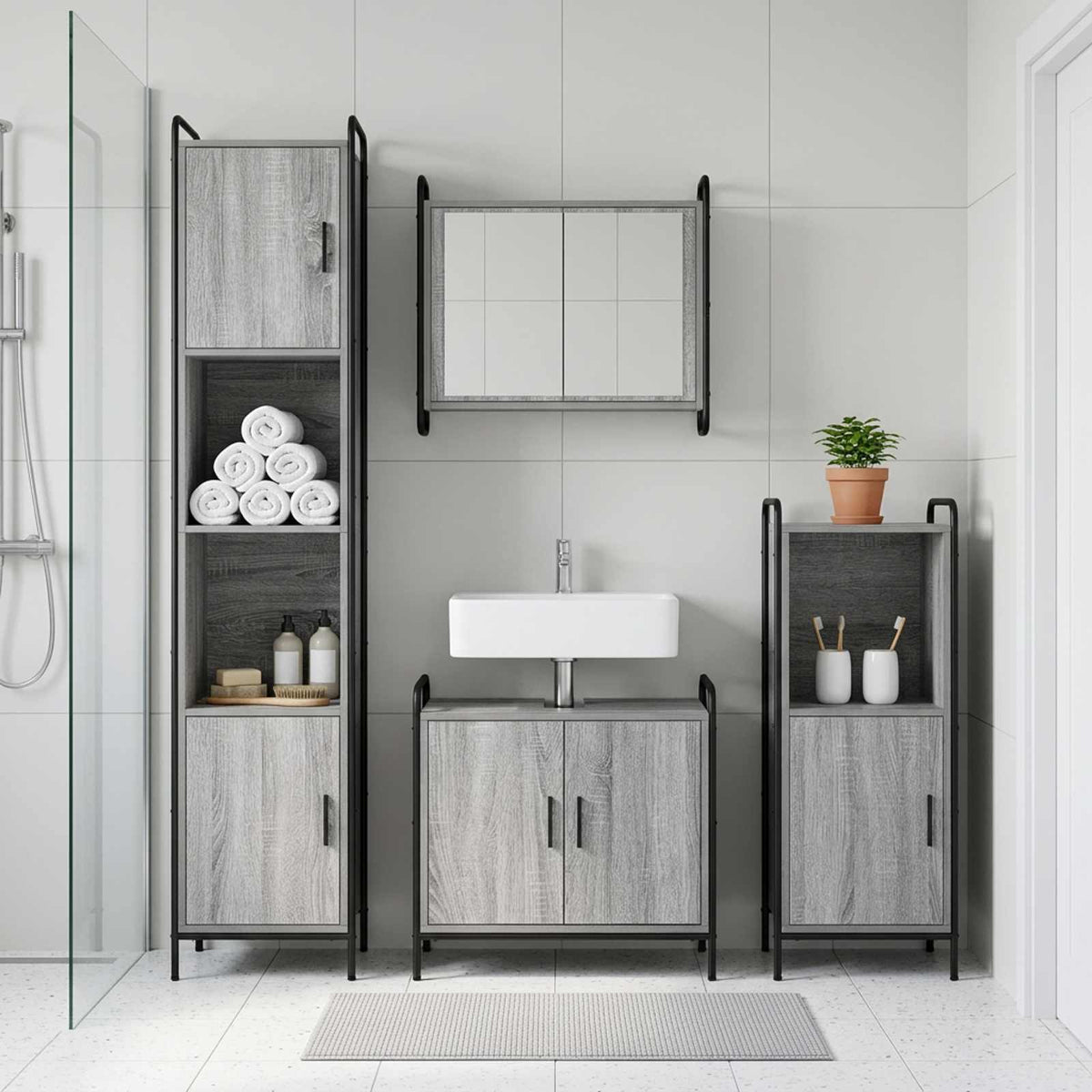 Badkamerkastenset 3 st Grijs Sonoma 40 x 36 x 99,5 cm is nu te koop bij PeponiXL, paradijselijk wonen!