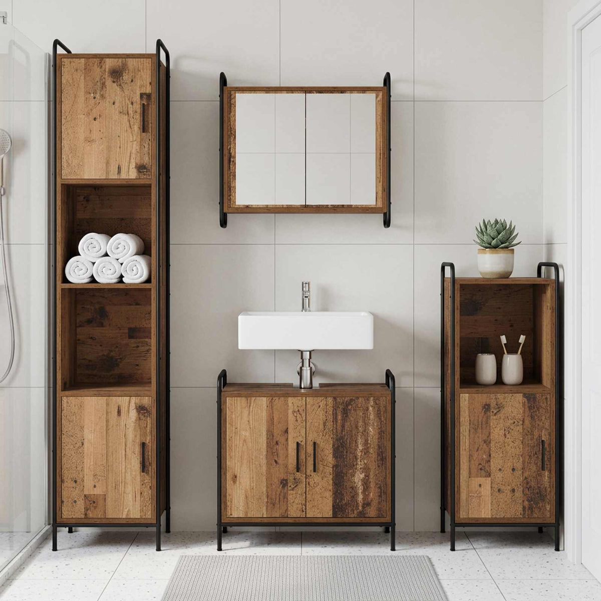 Badkamerkastenset 2 st Oud hout 65,5 x 34 x 61 cm Bewerkt hout is nu te koop bij PeponiXL, paradijselijk wonen!