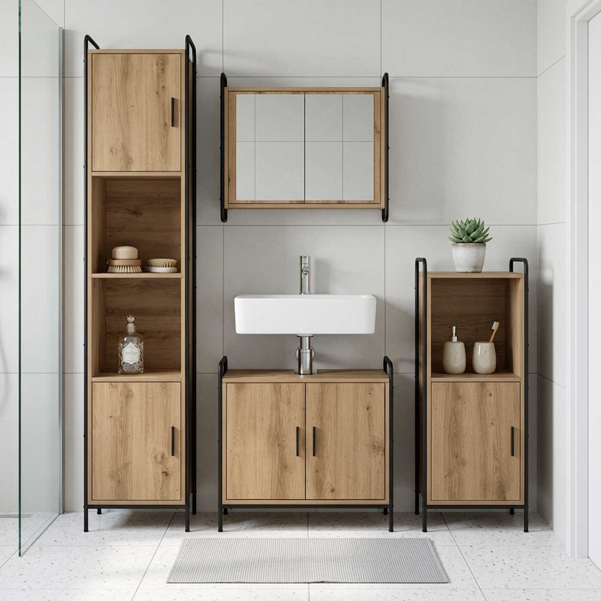 Badkamerkastenset 2 st Artisanaal eiken 65,5 x 34 x 61 cm is nu te koop bij PeponiXL, paradijselijk wonen!