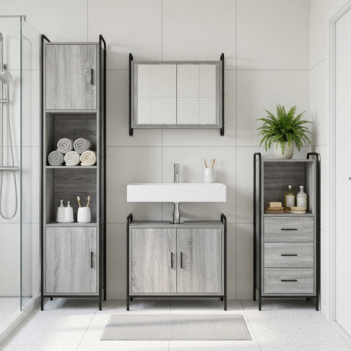 Badkamerkastenset 4 st Grijs Sonoma 40 x 36 x 181 cm is nu te koop bij PeponiXL, paradijselijk wonen!
