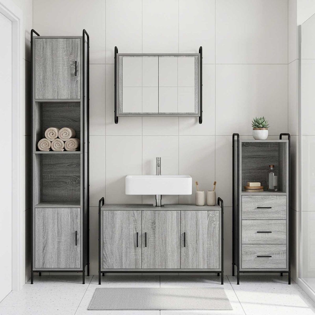 Badkamerkastenset 4 st Grijs Sonoma 40 x 36 x 181 cm is nu te koop bij PeponiXL, paradijselijk wonen!