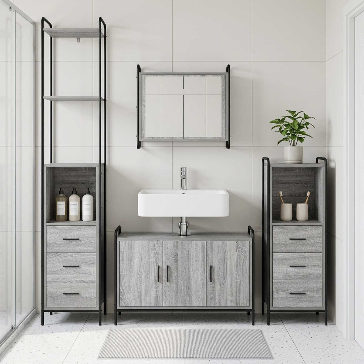 Badkamerkastenset 4 st Grijs Sonoma 40 x 36 x 200,5 cm is nu te koop bij PeponiXL, paradijselijk wonen!