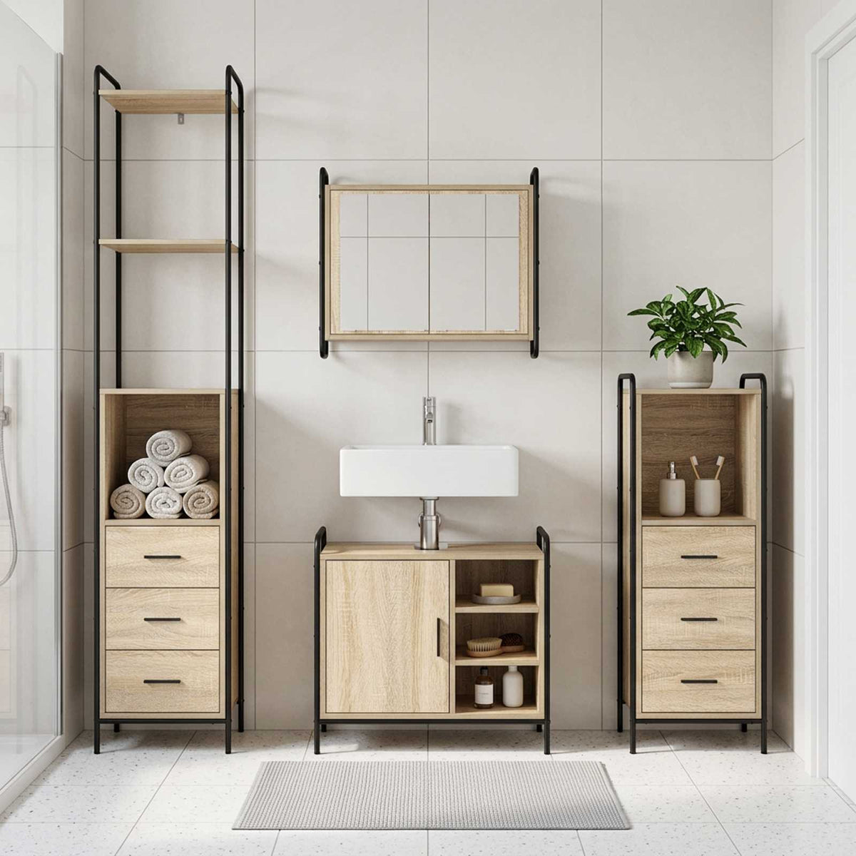 Badkamerkastenset 3 st Sonoma Eiken 40 x 36 x 200,5 cm is nu te koop bij PeponiXL, paradijselijk wonen!