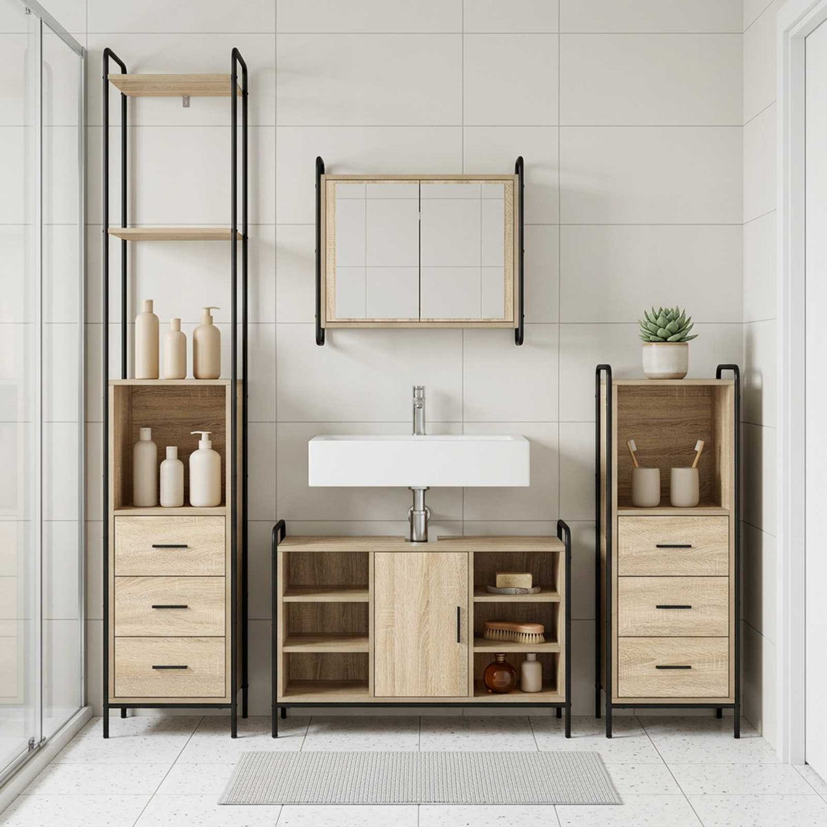Badkamerkastenset 4 st Sonoma Eiken 40 x 36 x 200,5 cm is nu te koop bij PeponiXL, paradijselijk wonen!