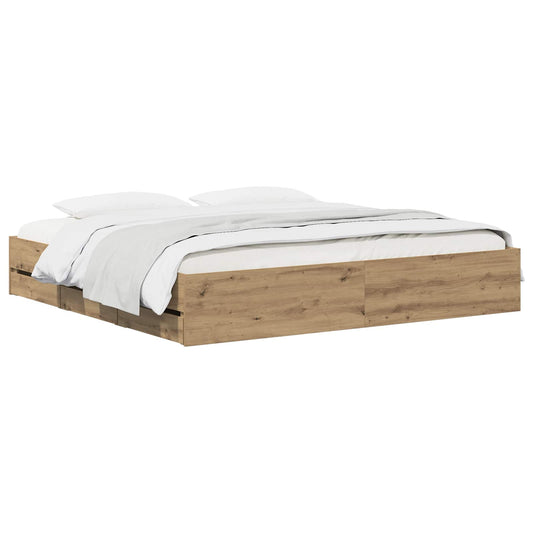 Bedframe met opslag Artisanaal eiken 180 x 200 cm Bewerkt hout is nu te koop bij PeponiXL, paradijselijk wonen!