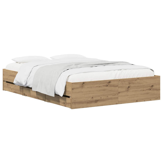 vidaXL Bedframe met opslag Artisan eiken 135 x 190 cm Bewerkt hout