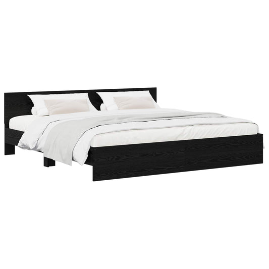 vidaXL Bedframe met Hoofdeinde Zwart eiken 200 x 200 cm Bewerkt hout