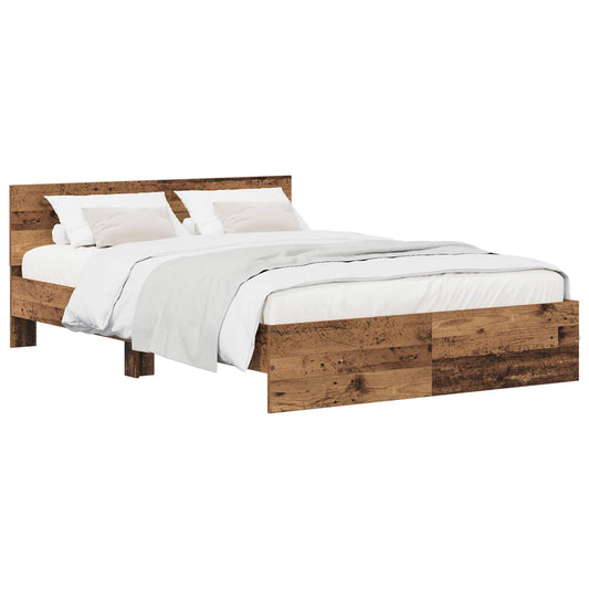 vidaXL Bedframe met Hoofdeinde Oud hout 140 x 190 cm Bewerkt hout