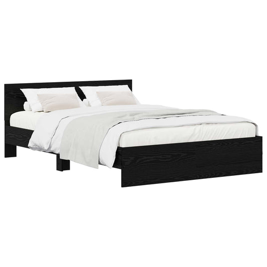 vidaXL Bedframe met Hoofdeinde Zwart eiken 135 x 190 cm Bewerkt hout