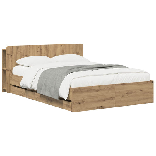 Bedframe met opbergruimte en hoofdbord Artisanaal eiken is nu te koop bij PeponiXL, paradijselijk wonen!