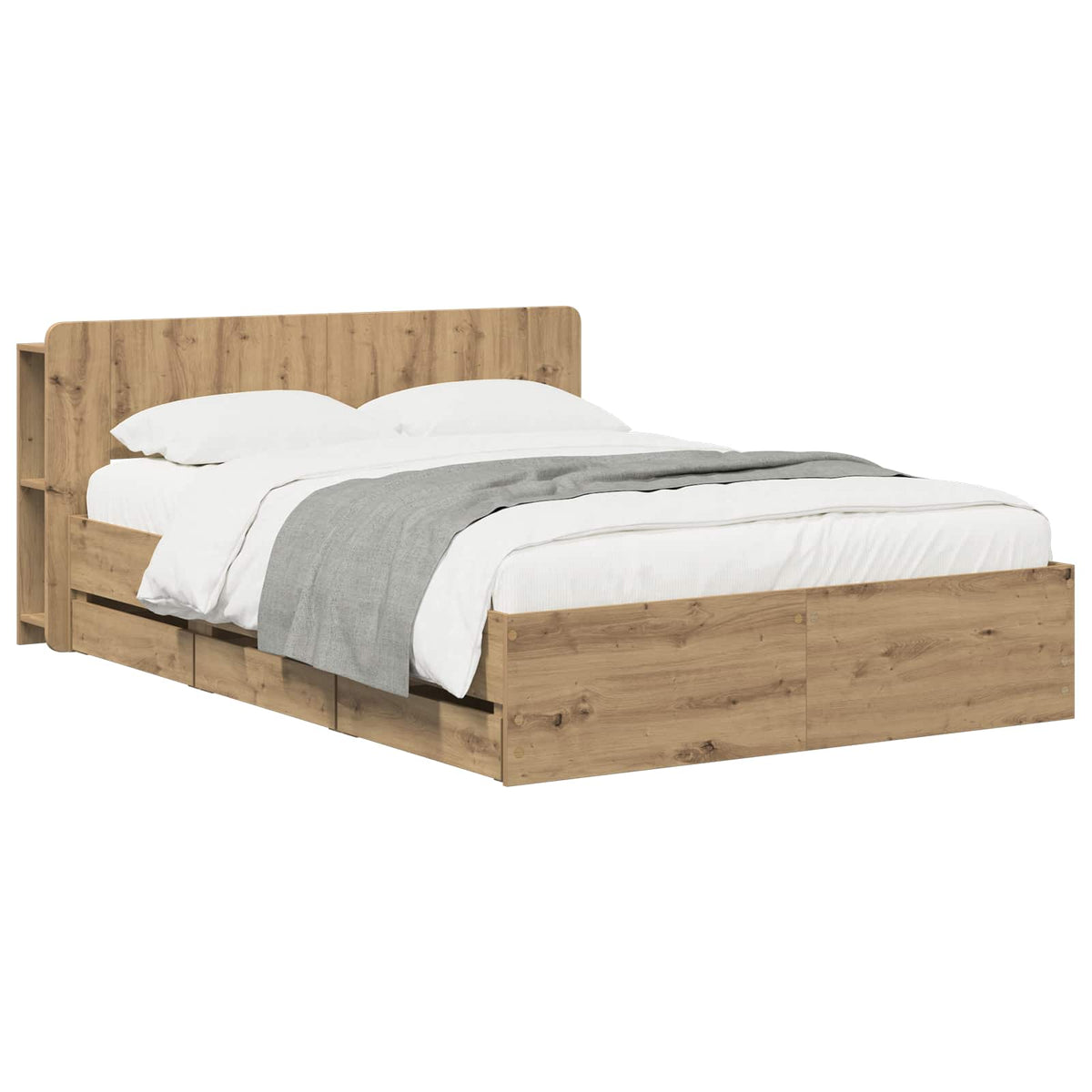 Bedframe met opbergruimte en hoofdbord Artisanaal eiken is nu te koop bij PeponiXL, paradijselijk wonen!
