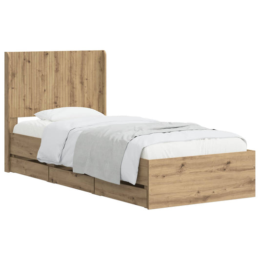 vidaXL Bedframe met opbergruimte en hoofdbord Artisan Oak 90 x 200 cm