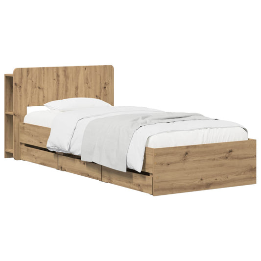 vidaXL Bedframe met opbergruimte en hoofdbord Artisanaal eiken