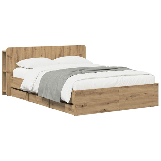 vidaXL Bedframe met opbergruimte en hoofdbord Artisanaal eiken