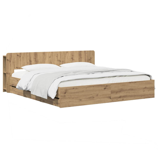 Bedframe met opbergruimte en hoofdbord Artisanaal eiken is nu te koop bij PeponiXL, paradijselijk wonen!