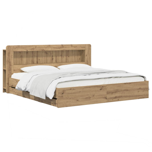 Bedframe met opbergruimte en hoofdbord Artisanaal eiken is nu te koop bij PeponiXL, paradijselijk wonen!