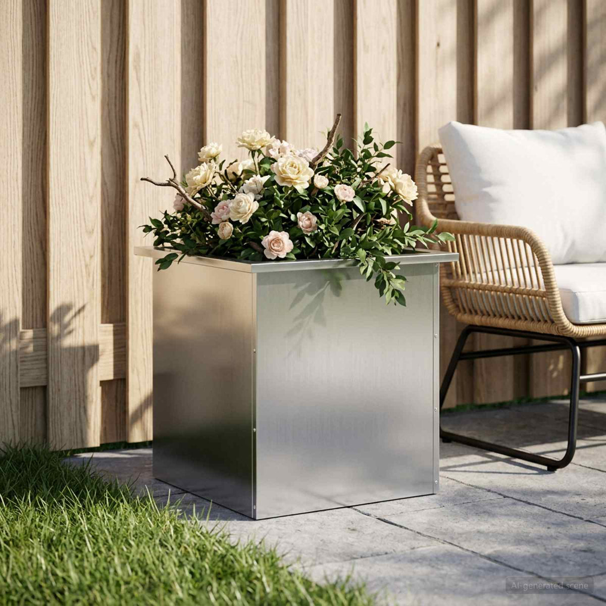 Plantenbak met led zilver 50 x 50 x 48 cm Gegalvaniseerd staal is nu te koop bij PeponiXL, paradijselijk wonen!
