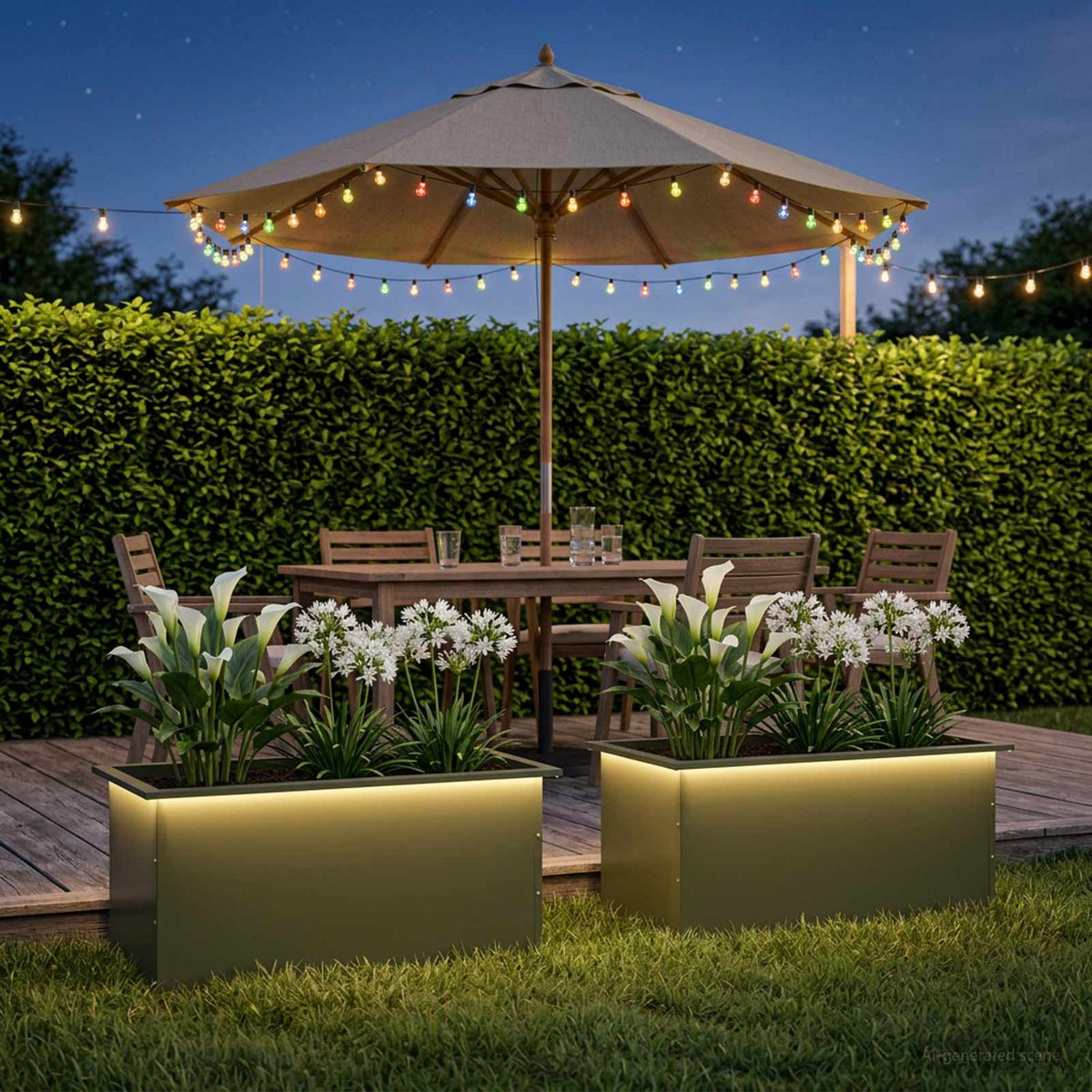 vidaXL Plantenbak met led 2 st Olijfgroen 50 x 80 x 48 cm Staal