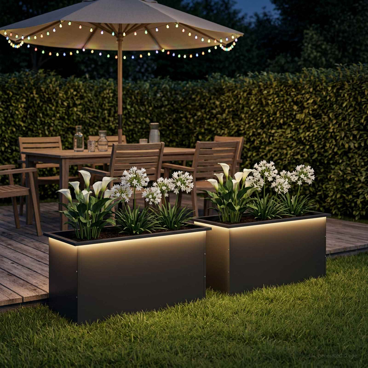 vidaXL Plantenbak met led 2 st Zwart 50 x 100 x 48 cm Staal