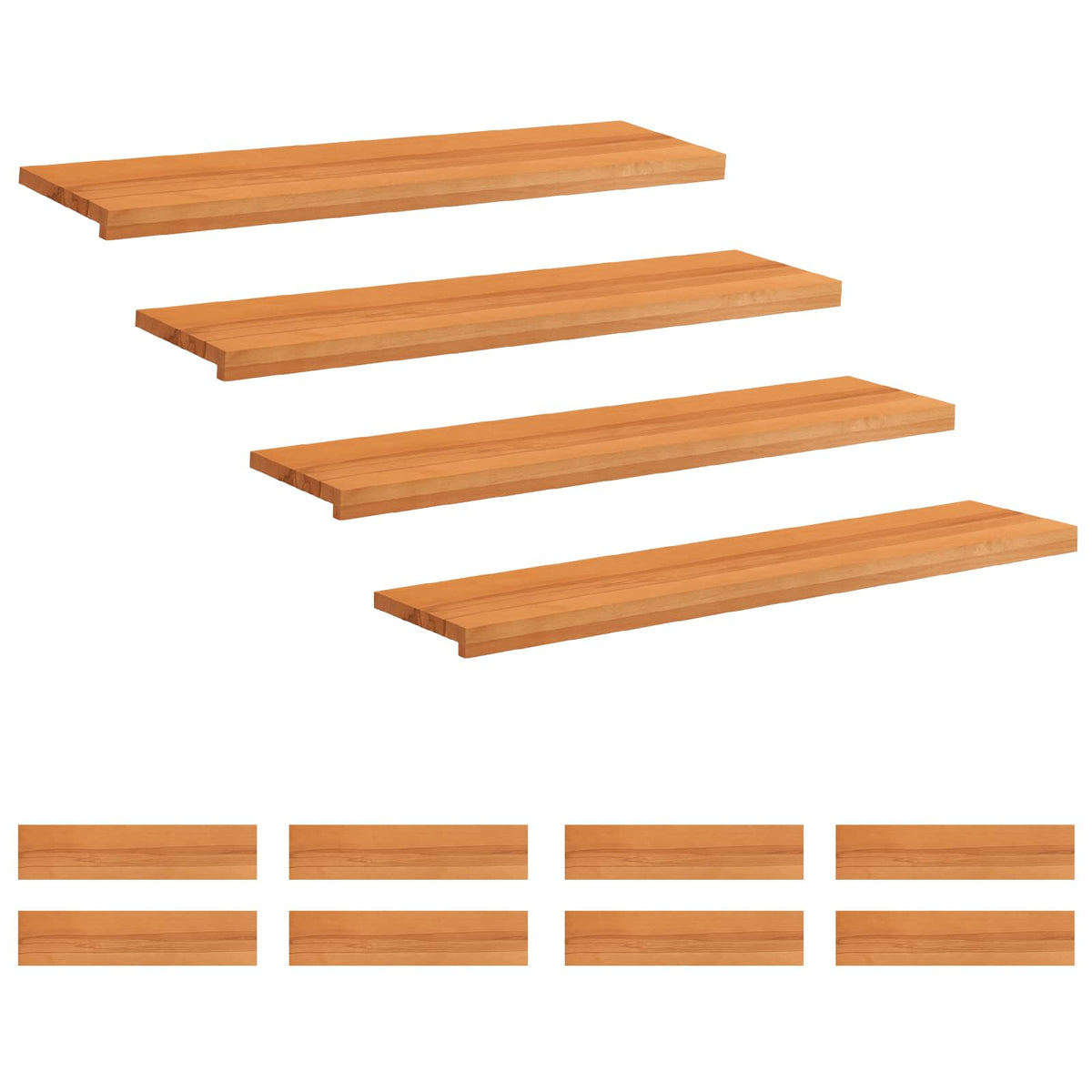 vidaXL Trapmatten 12 st Licht Bruin 120 x 25 x 2 cm Massief beukenhout