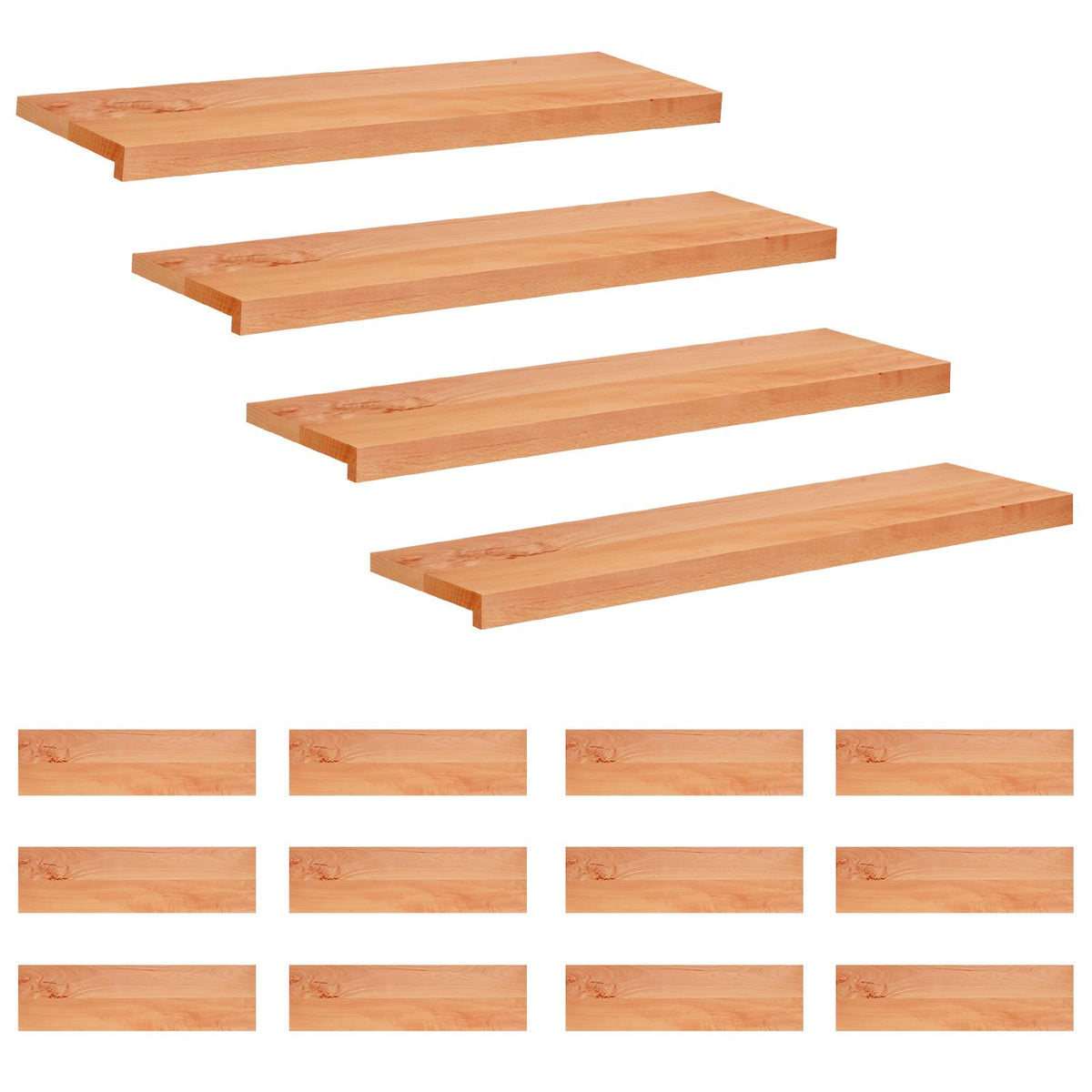 vidaXL Trapmatten 16 st Lak 100 x 25 x 2 cm Massief beukenhout