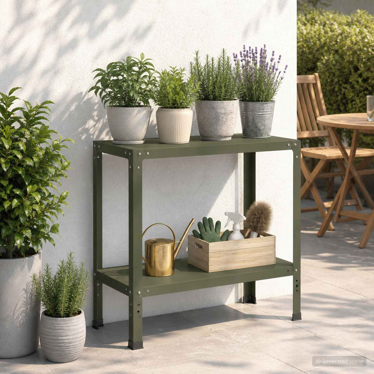 Planttafel 100 x 40 x 80 cm Gepoedercoat staal Olijfgroen is nu te koop bij PeponiXL, paradijselijk wonen!