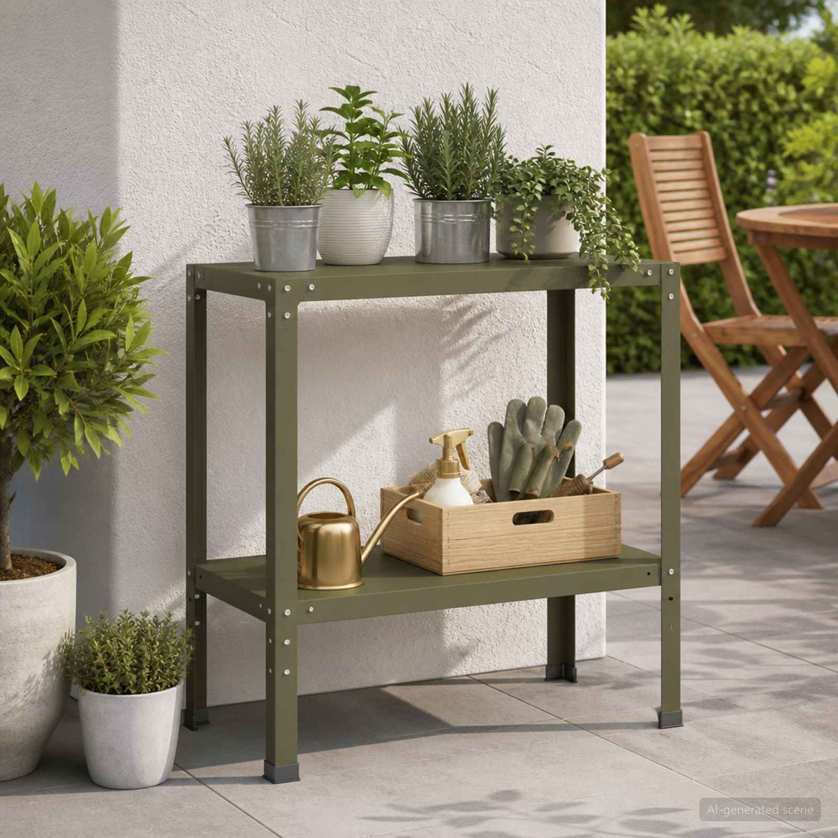 Planttafel 80 x 40 x 80 cm Gepoedercoat staal Olijfgroen is nu te koop bij PeponiXL, paradijselijk wonen!