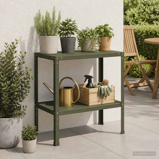 Planttafel 100 x 50 x 80 cm Gepoedercoat staal Olijfgroen is nu te koop bij PeponiXL, paradijselijk wonen!