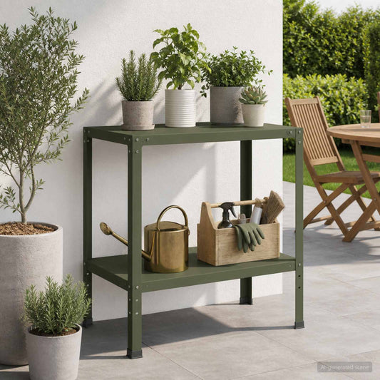 Planttafel 80 x 50 x 80 cm Gepoedercoat staal Olijfgroen is nu te koop bij PeponiXL, paradijselijk wonen!