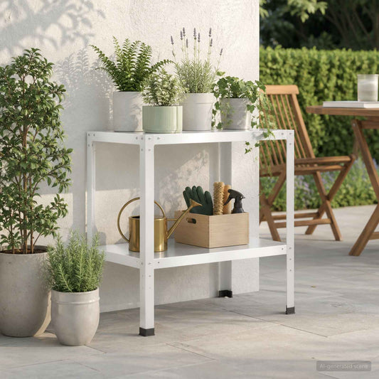 Planttafel 60 x 50 x 80 cm Gepoedercoat staal Wit is nu te koop bij PeponiXL, paradijselijk wonen!