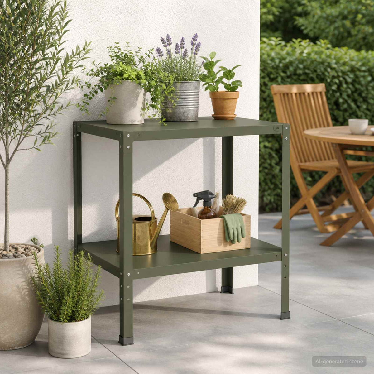 Planttafel 60 x 50 x 80 cm Gepoedercoat staal Olijfgroen is nu te koop bij PeponiXL, paradijselijk wonen!