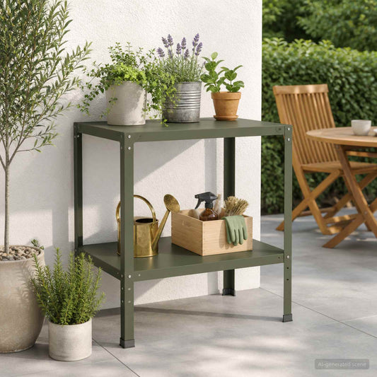 Planttafel 60 x 50 x 80 cm Gepoedercoat staal Olijfgroen is nu te koop bij PeponiXL, paradijselijk wonen!
