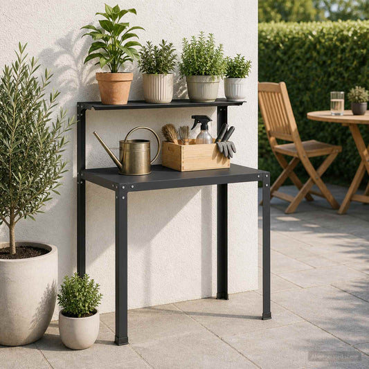 Planttafel 80 x 50 x 104 cm Gepoedercoat staal Zwart is nu te koop bij PeponiXL, paradijselijk wonen!